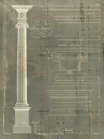 Column Blueprint II White Modern Wood Framed Art Print with Double Matting by Sheraton, Thomas