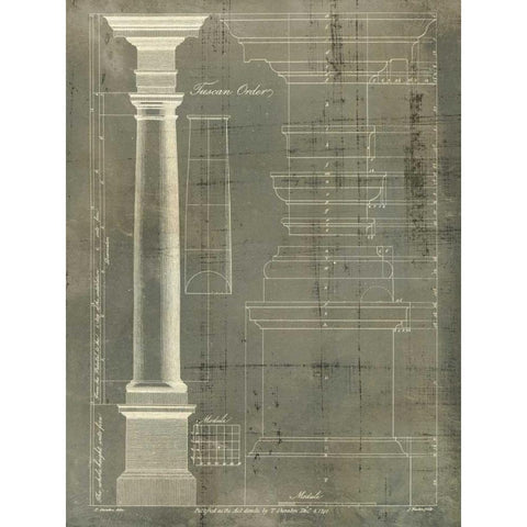 Column Blueprint III Black Modern Wood Framed Art Print with Double Matting by Sheraton, Thomas
