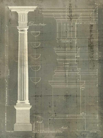 Column Blueprint IV White Modern Wood Framed Art Print with Double Matting by Sheraton, Thomas
