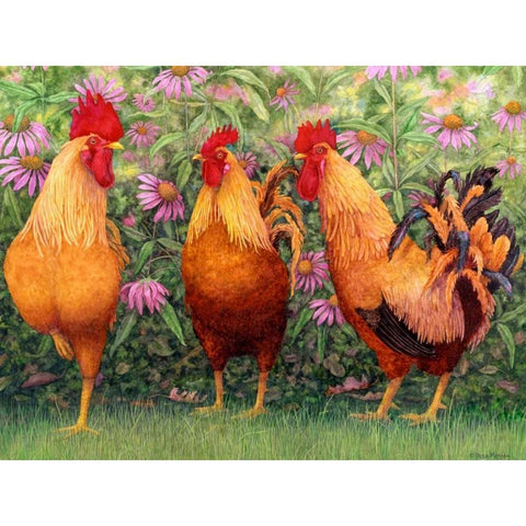 Roosters en Place I Gold Ornate Wood Framed Art Print with Double Matting by Matcham, Marcia
