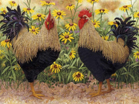 Roosters en Place III White Modern Wood Framed Art Print with Double Matting by Matcham, Marcia