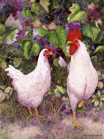 Roosters en Place IV White Modern Wood Framed Art Print with Double Matting by Matcham, Marcia