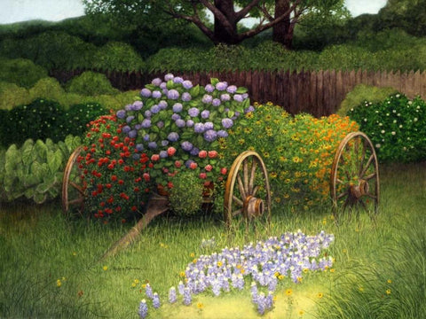 Flower Wagon White Modern Wood Framed Art Print with Double Matting by Matcham, Marcia