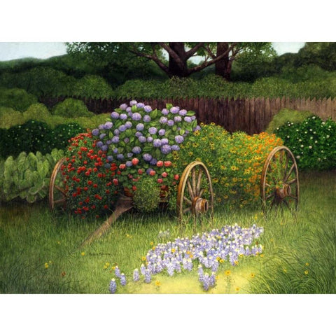 Flower Wagon Gold Ornate Wood Framed Art Print with Double Matting by Matcham, Marcia