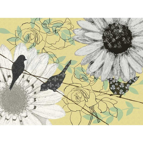 Birds on a Wire I Black Modern Wood Framed Art Print with Double Matting by Reynolds, Jade