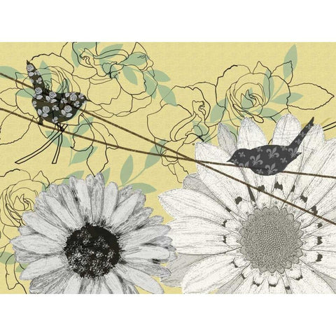 Birds on a Wire II Black Modern Wood Framed Art Print with Double Matting by Reynolds, Jade