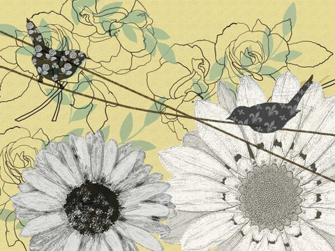 Birds on a Wire II White Modern Wood Framed Art Print with Double Matting by Reynolds, Jade