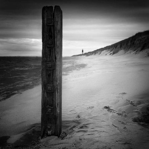 Post and Lighthouse Black Modern Wood Framed Art Print with Double Matting by Henson, Martin