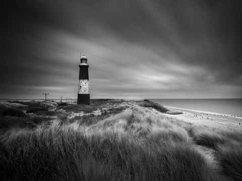 The Lighthouse Black Ornate Wood Framed Art Print with Double Matting by Henson, Martin