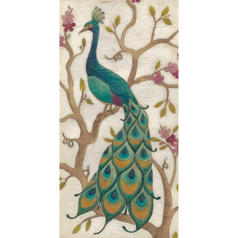 Peacock Fresco II Gold Ornate Wood Framed Art Print with Double Matting by Vess, June Erica