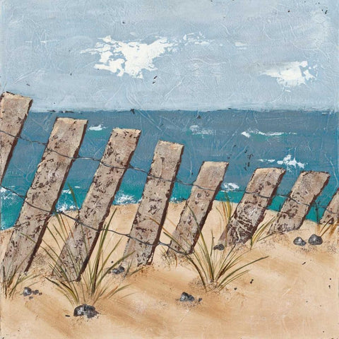 Beach Scene Triptych II Black Ornate Wood Framed Art Print with Double Matting by Reynolds, Jade