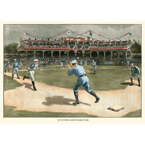 National League Game 1886 Black Modern Wood Framed Art Print with Double Matting by Snyder