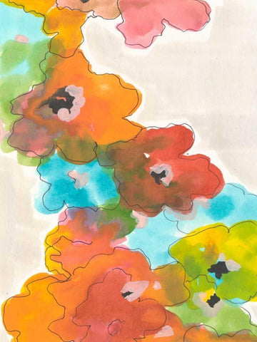 Floral Cascade II White Modern Wood Framed Art Print with Double Matting by Fuchs, Jodi