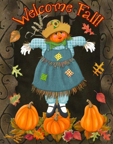 Fall Scarecrow II Black Ornate Wood Framed Art Print with Double Matting by Ditzian, Sue