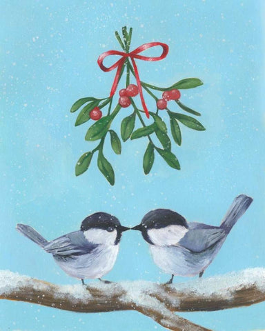 Chickadee Christmas I 2-Up Black Ornate Wood Framed Art Print with Double Matting by Popp, Grace