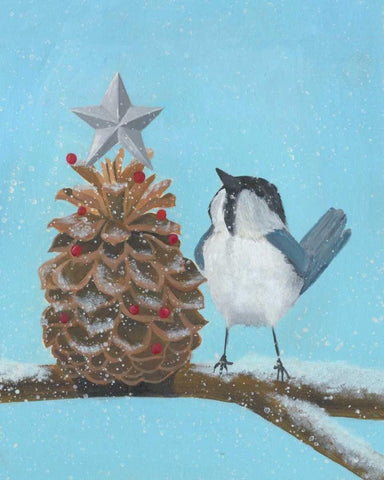 Chickadee Christmas II 2-Up White Modern Wood Framed Art Print with Double Matting by Popp, Grace