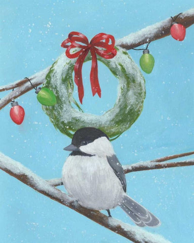 Chickadee Christmas III 2-Up Black Ornate Wood Framed Art Print with Double Matting by Popp, Grace