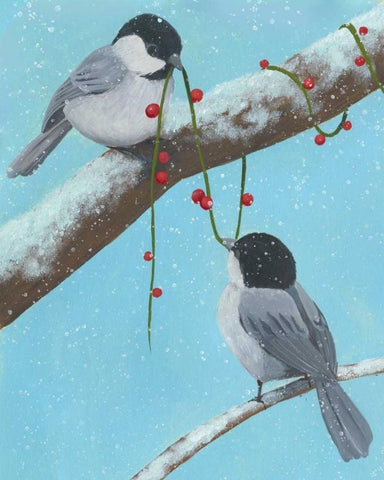 Chickadee Christmas IV 2-Up White Modern Wood Framed Art Print with Double Matting by Popp, Grace