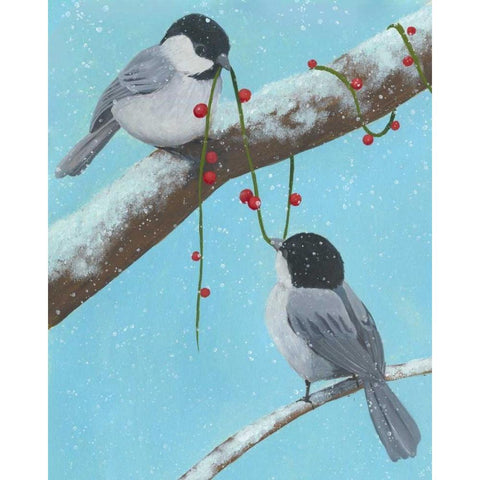 Chickadee Christmas IV 2-Up Black Modern Wood Framed Art Print with Double Matting by Popp, Grace