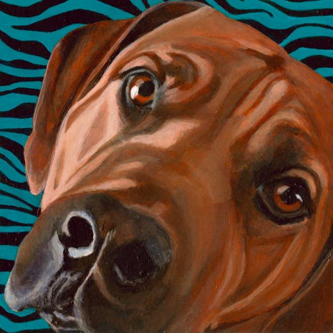 Dlynns Dogs - Bunsen Black Ornate Wood Framed Art Print with Double Matting by Roll, Dylnn