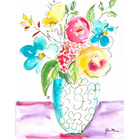 Flower Burst Vase I White Modern Wood Framed Art Print by Minasian, Julia
