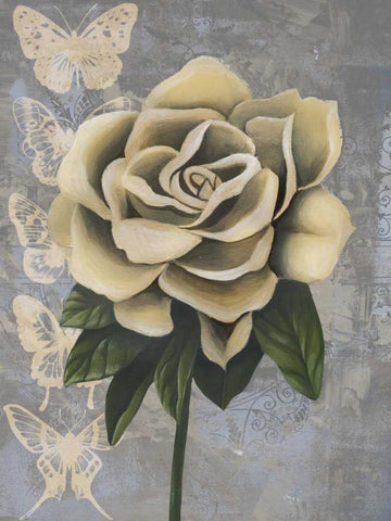 Blissful Gardenia II Black Ornate Wood Framed Art Print with Double Matting by Popp, Grace