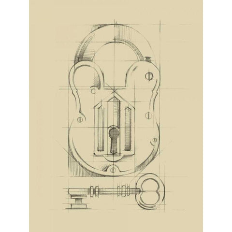 Vintage Padlock II Black Modern Wood Framed Art Print by Harper, Ethan