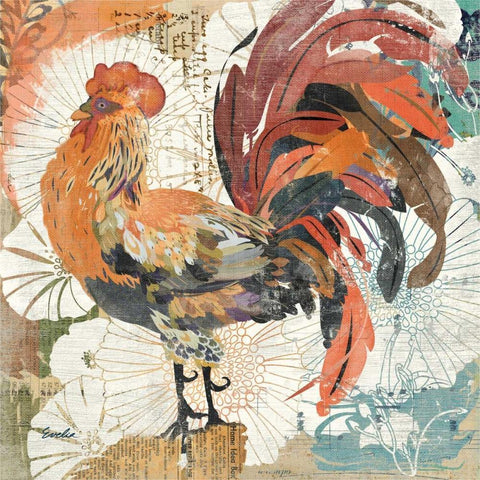 Rooster Flair II Black Modern Wood Framed Art Print by Evelia Designs