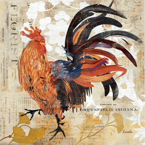 Rooster Flair III Black Ornate Wood Framed Art Print with Double Matting by Evelia Designs