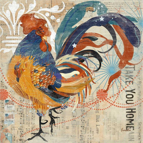 Rooster Flair IV Black Ornate Wood Framed Art Print with Double Matting by Evelia Designs