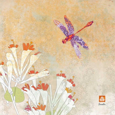 Dragonfly Lustre I Gold Ornate Wood Framed Art Print with Double Matting by Evelia Designs