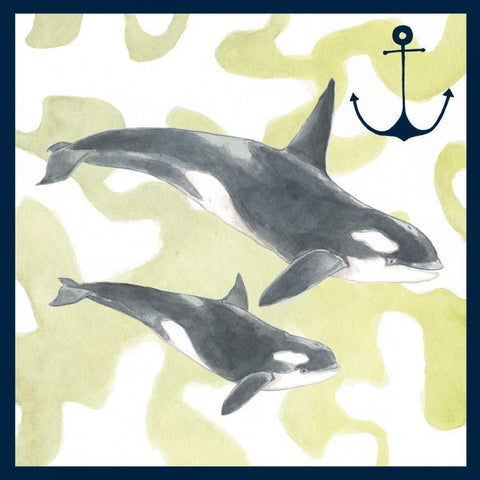 Whale Composition III White Modern Wood Framed Art Print with Double Matting by Meagher, Megan