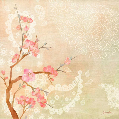 Sweet Cherry Blossoms II White Modern Wood Framed Art Print with Double Matting by Evelia Designs
