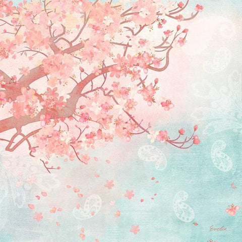 Sweet Cherry Blossoms III White Modern Wood Framed Art Print by Evelia Designs
