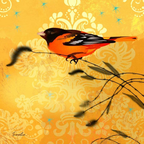 Oriole and Cartouche I White Modern Wood Framed Art Print by Evelia Designs