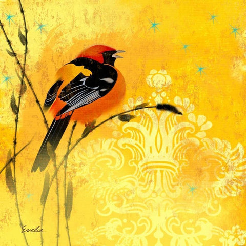 Oriole and Cartouche II Gold Ornate Wood Framed Art Print with Double Matting by Evelia Designs