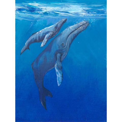 Under Sea Whales I White Modern Wood Framed Art Print by OToole, Tim