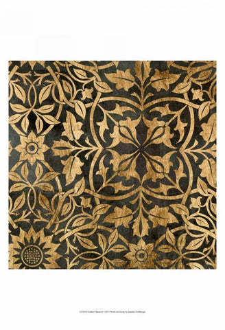 Golden Damask I White Modern Wood Framed Art Print with Double Matting by Goldberger, Jennifer