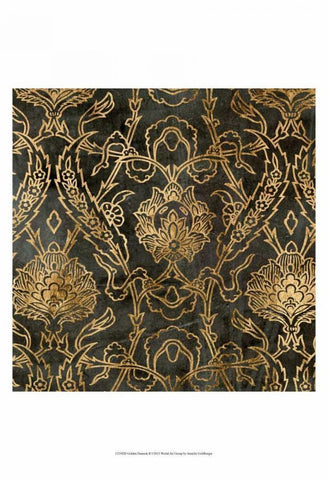 Golden Damask II White Modern Wood Framed Art Print with Double Matting by Goldberger, Jennifer