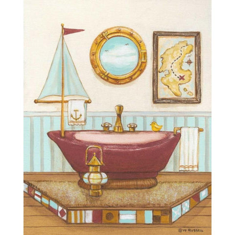 Nautical Bath I White Modern Wood Framed Art Print by Russell, Wendy