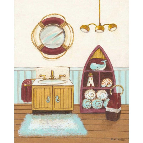 Nautical Bath II White Modern Wood Framed Art Print by Russell, Wendy