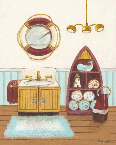 Nautical Bath II Black Ornate Wood Framed Art Print with Double Matting by Russell, Wendy