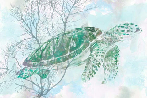 Watercolor Sea Turtle I White Modern Wood Framed Art Print with Double Matting by Studio W