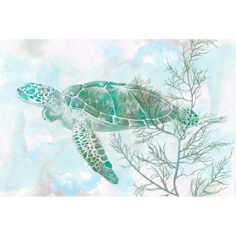 Watercolor Sea Turtle II Black Modern Wood Framed Art Print with Double Matting by Studio W