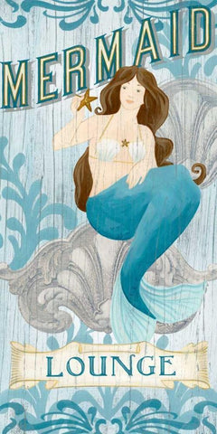 Mermaid I White Modern Wood Framed Art Print with Double Matting by Vess, June Erica