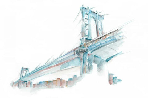 Watercolor Bridge Sketch I White Modern Wood Framed Art Print with Double Matting by Harper, Ethan