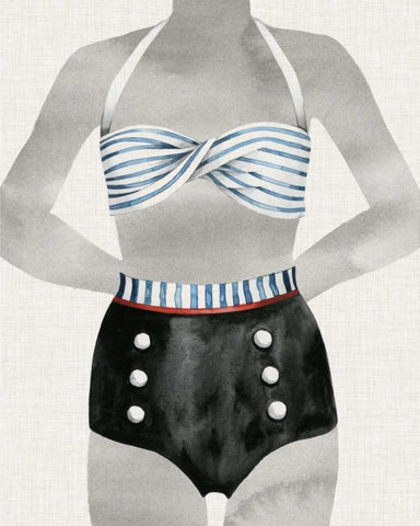 Vintage Bathing Suit I White Modern Wood Framed Art Print with Double Matting by Popp, Grace