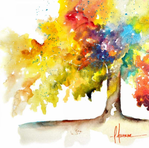 Rainbow Trees I White Modern Wood Framed Art Print with Double Matting by Herrera, Leticia