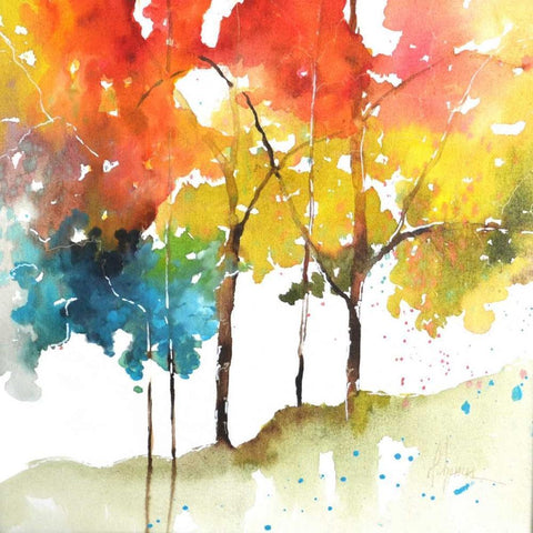 Rainbow Trees II Black Modern Wood Framed Art Print by Herrera, Leticia