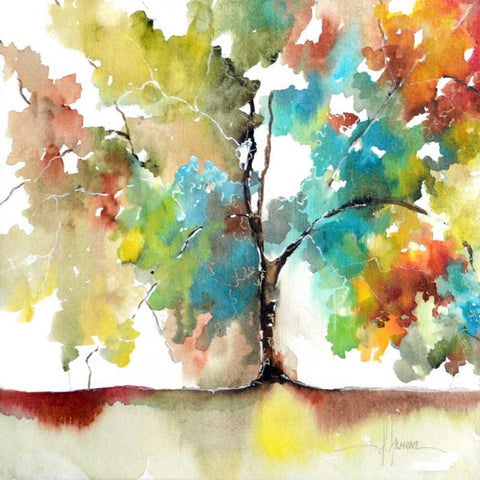 Rainbow Trees III White Modern Wood Framed Art Print with Double Matting by Herrera, Leticia